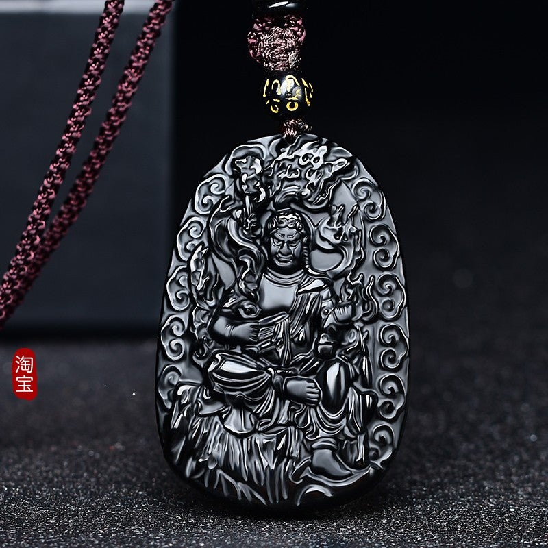 Natural Obsidian 12 Zodiac Animal Buddha Pendant Patron Saint Men And Women Gift Jewelry Zodiac Necklace Same Style For Men And Women - Image 3